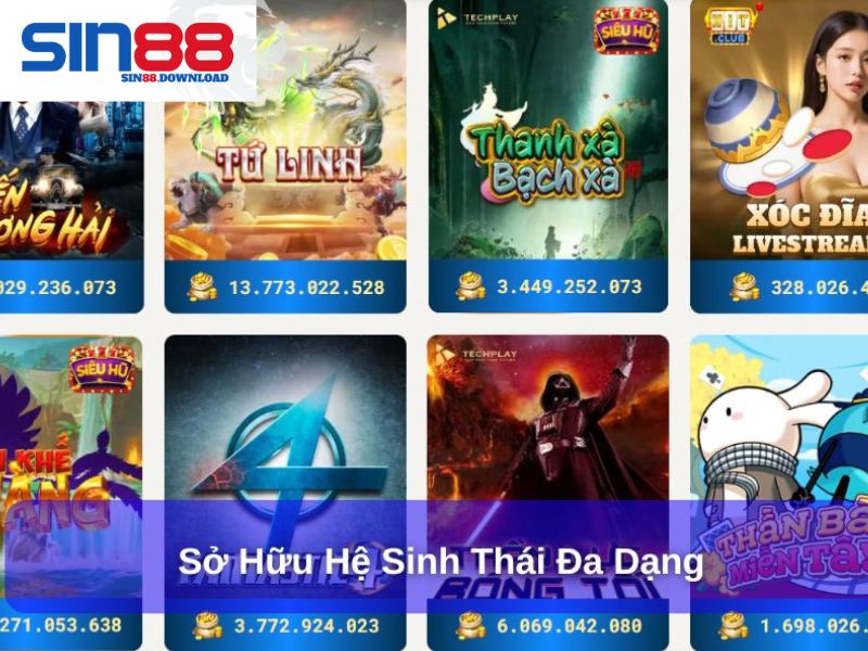 Hệ sinh thái Đa Dạng trò chơi trên Sin88
